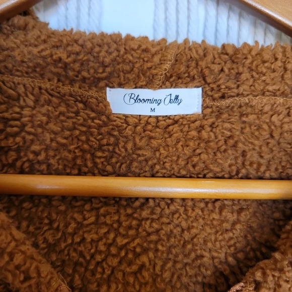 BLOOMING JOLLY Brown Sherpa Full Zip Hoodie w/ Colorful Tribal Pockets - Picture 2 of 7